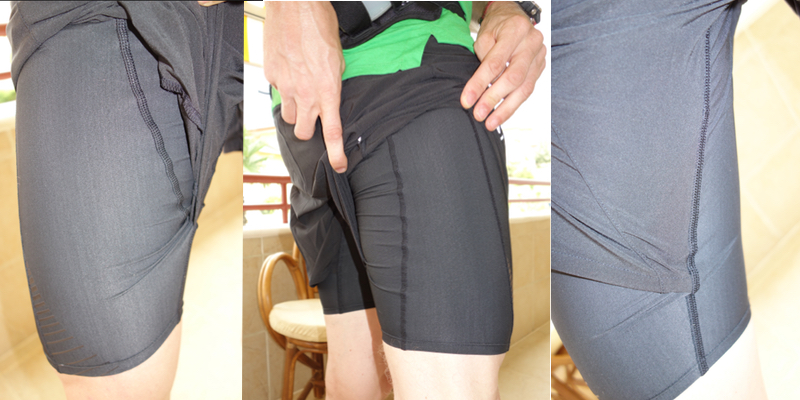 Her er det bilder av hvordan shortsen er sydd til tightsen. Siste bilde viser at det er kun tights på innsiden av lår.